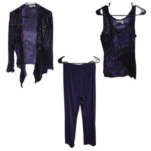 Vintage Chicos Purple Paisley 3 Piece Outfit Size Tank Top Cardigan Pants